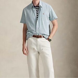Ralph Lauren Light Blue Short Sleeve Shirt with White Pants